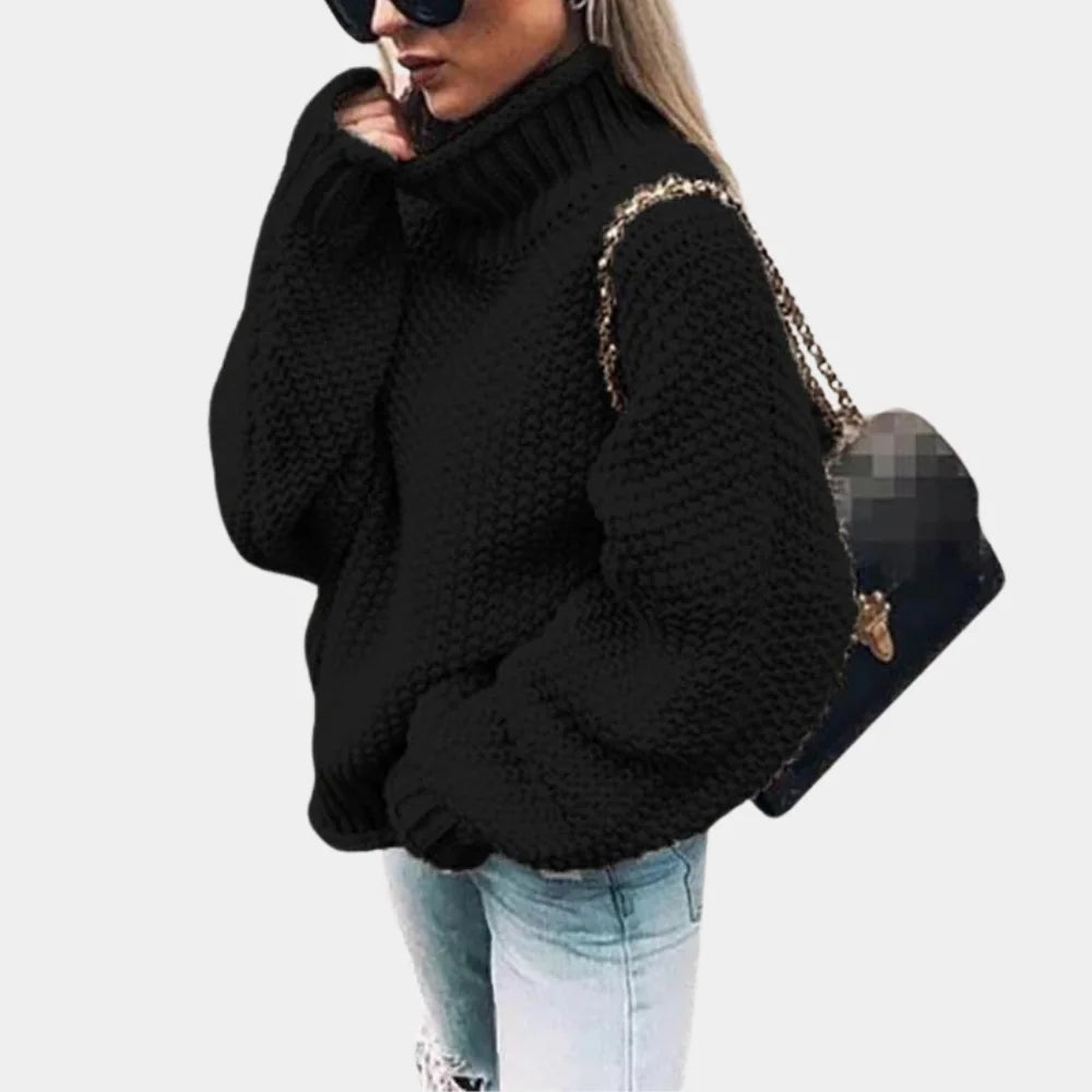 Tessa Chunky Knit Turtleneck Sweater for Women - Oversized Popcorn Texture Pullover