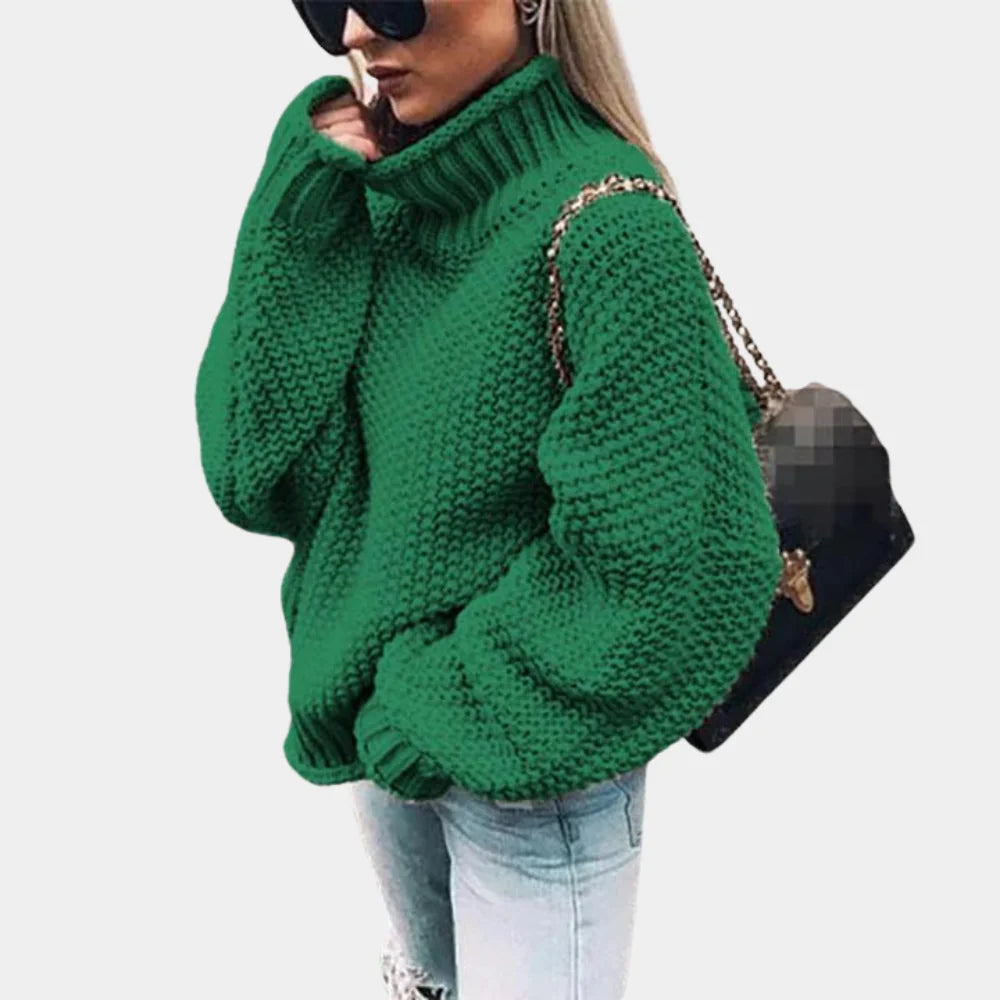 Tessa Chunky Knit Turtleneck Sweater for Women - Oversized Popcorn Texture Pullover