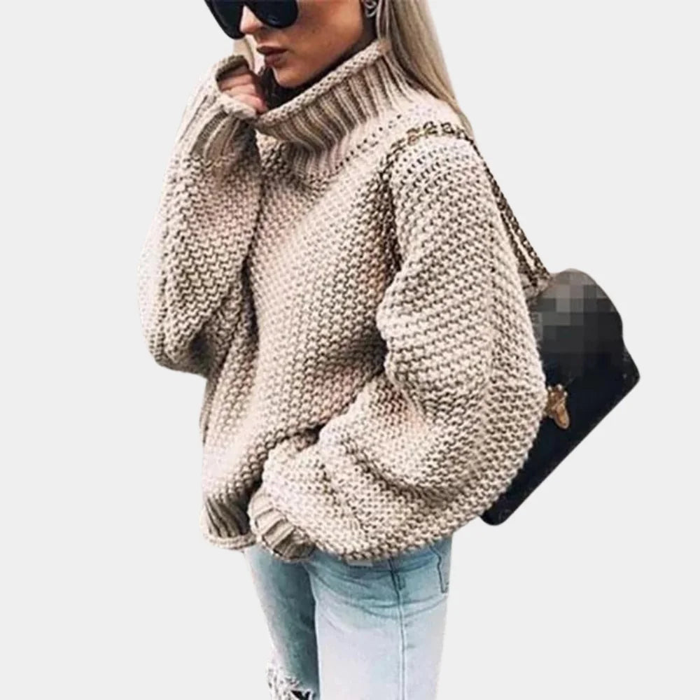 Tessa Chunky Knit Turtleneck Sweater for Women - Oversized Popcorn Texture Pullover