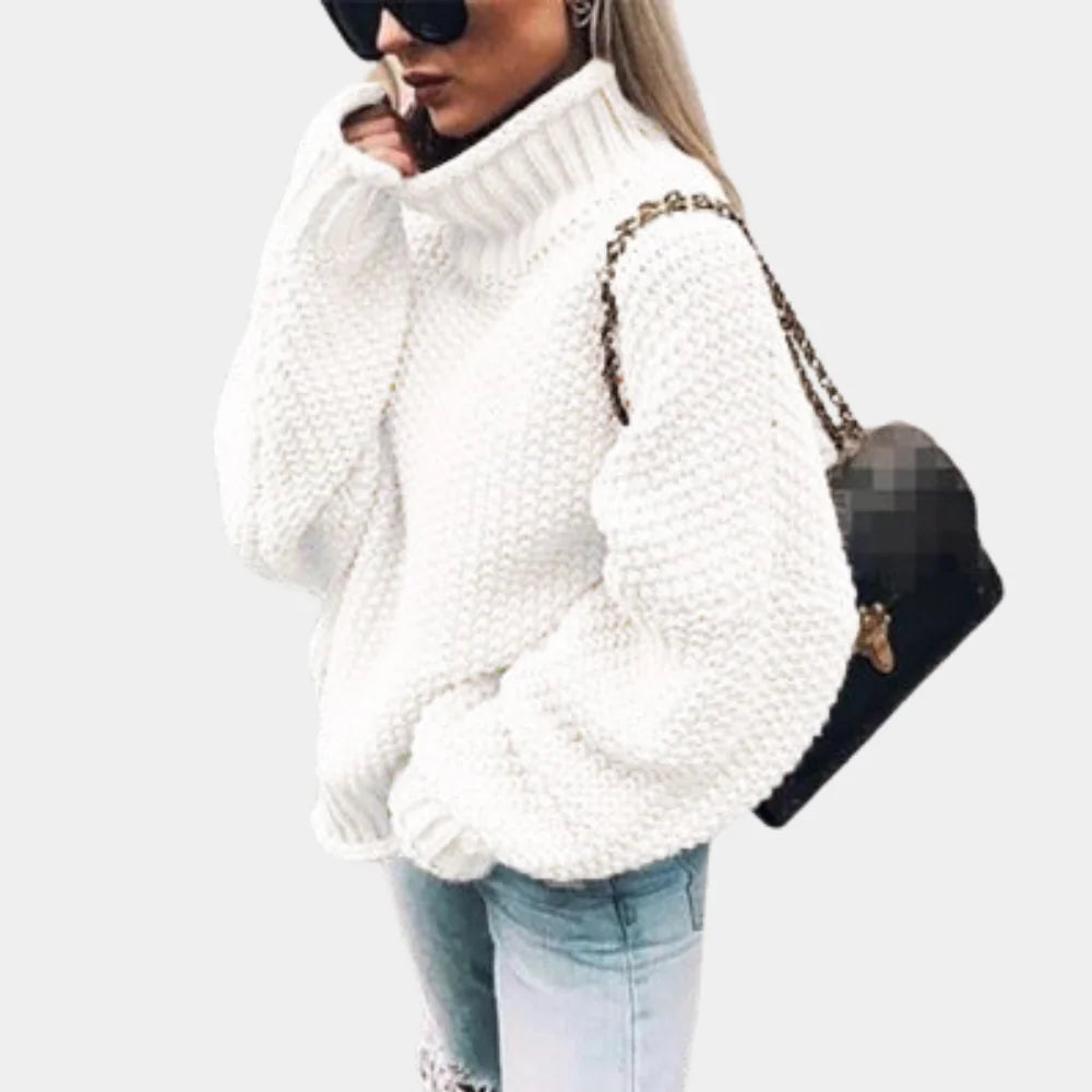 Tessa Chunky Knit Turtleneck Sweater for Women - Oversized Popcorn Texture Pullover