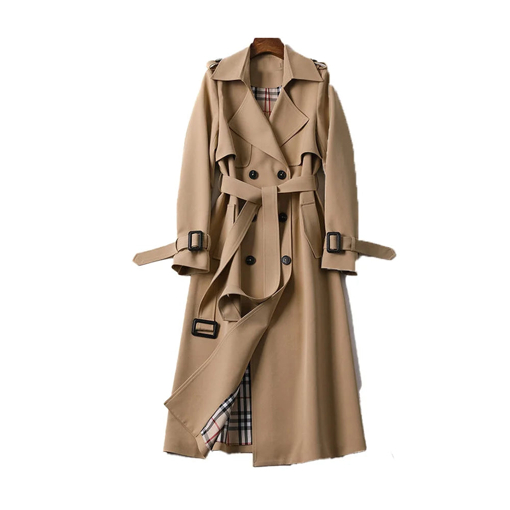 Trench Coat – Camel Double-Breasted Belted Mid-Calf