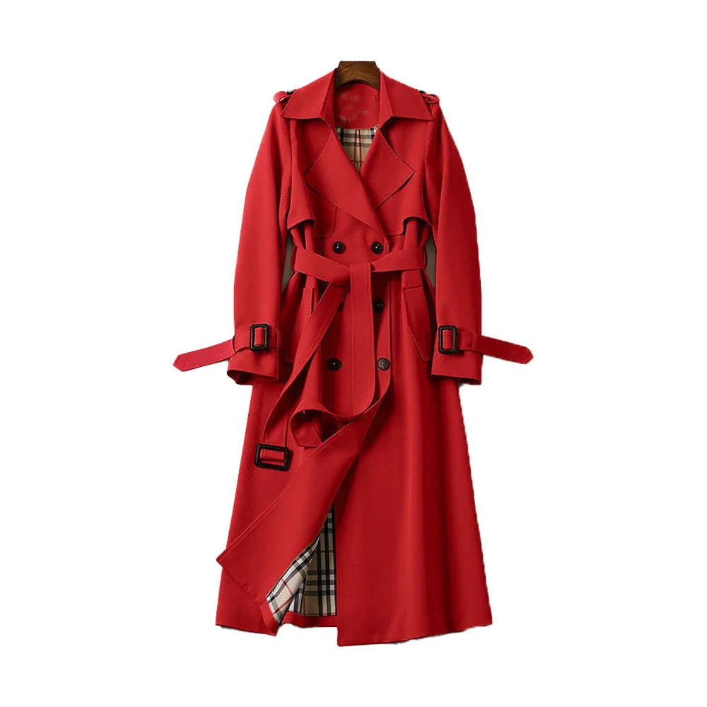 Trench Coat – Camel Double-Breasted Belted Mid-Calf