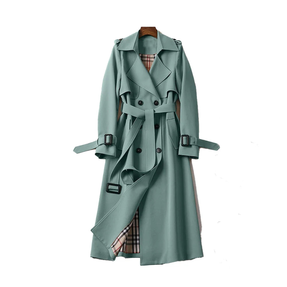 Trench Coat – Camel Double-Breasted Belted Mid-Calf