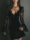 Velvet Lace Sleeve Mini Cocktail Dress