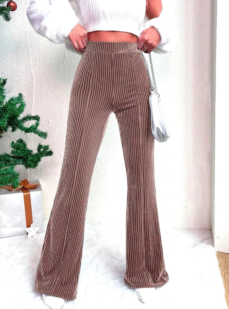 Velvet Pants Women – Brown Corduroy Flare Pants High Waisted