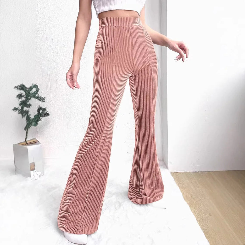 Velvet Pants Women – Brown Corduroy Flare Pants High Waisted