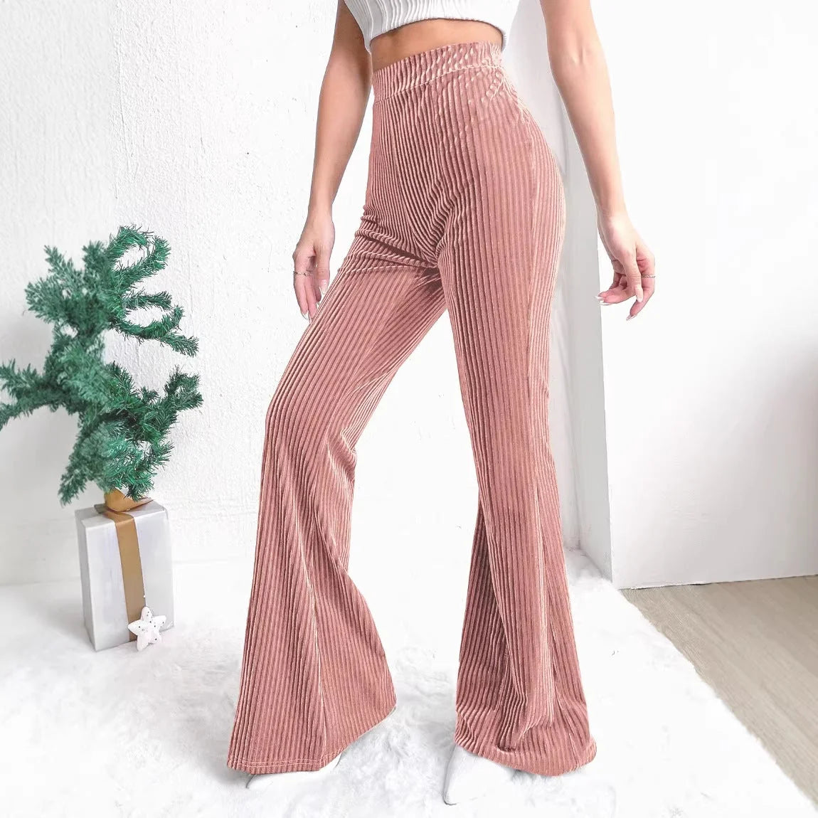 Velvet Pants Women – Brown Corduroy Flare Pants High Waisted