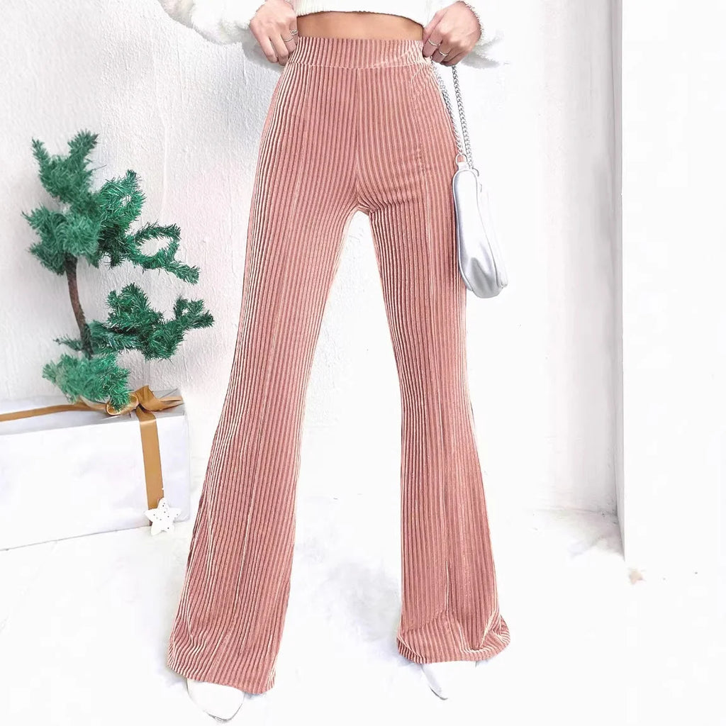 Velvet Pants Women – Brown Corduroy Flare Pants High Waisted