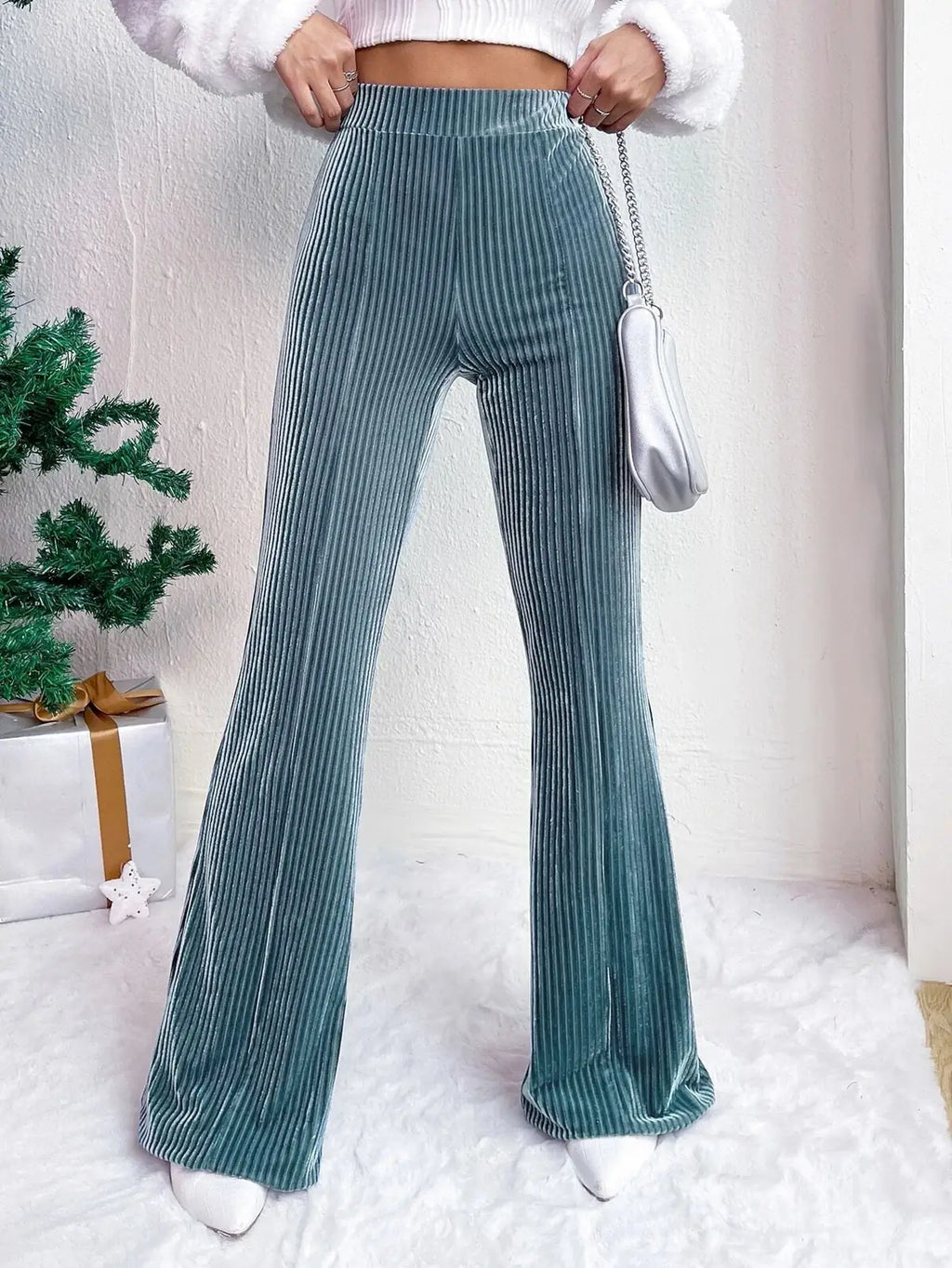 Velvet Pants Women – Brown Corduroy Flare Pants High Waisted