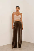 Velvet Pants Women – Light Brown Wide Leg Velvet Palazzo Pants