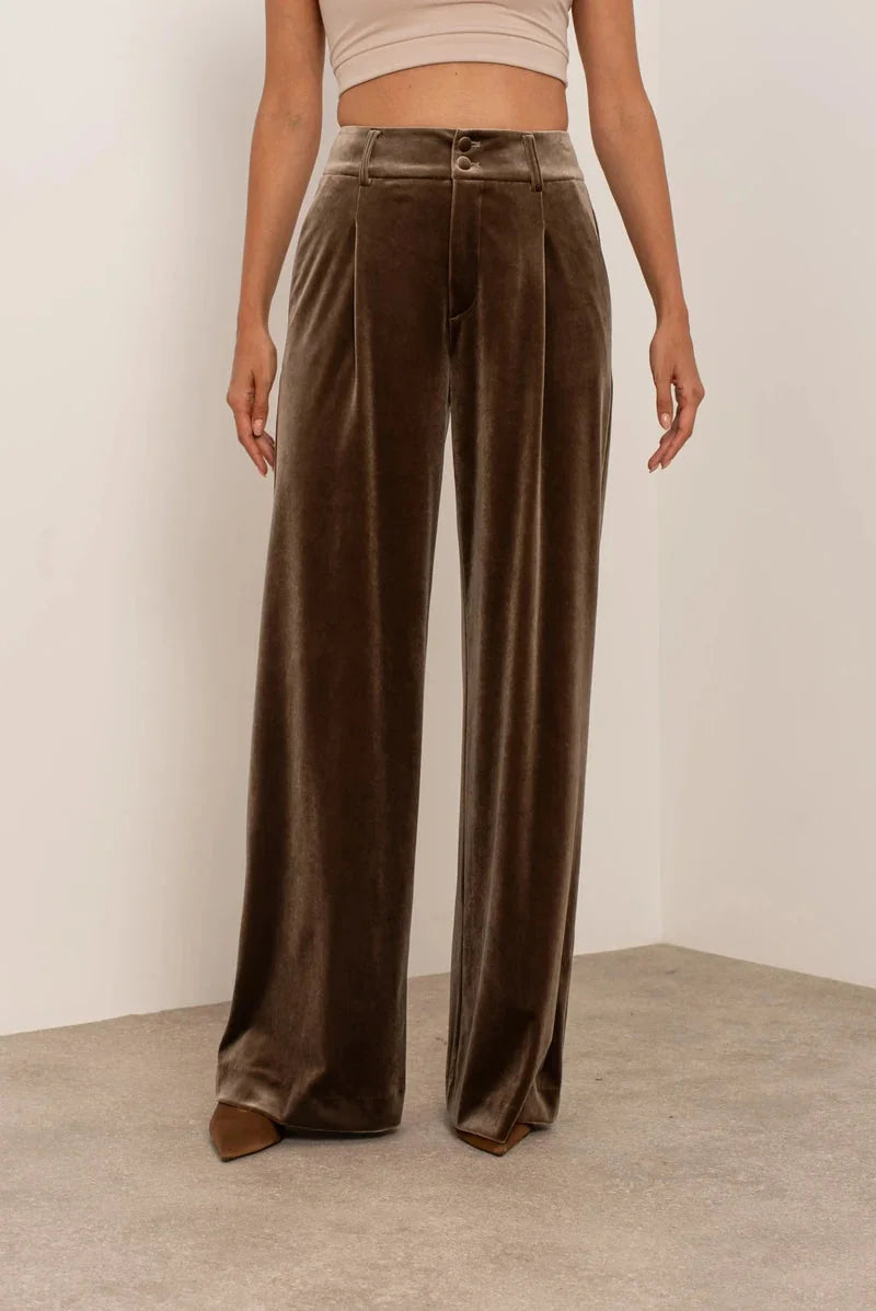 Velvet Pants Women – Light Brown Wide Leg Velvet Palazzo Pants