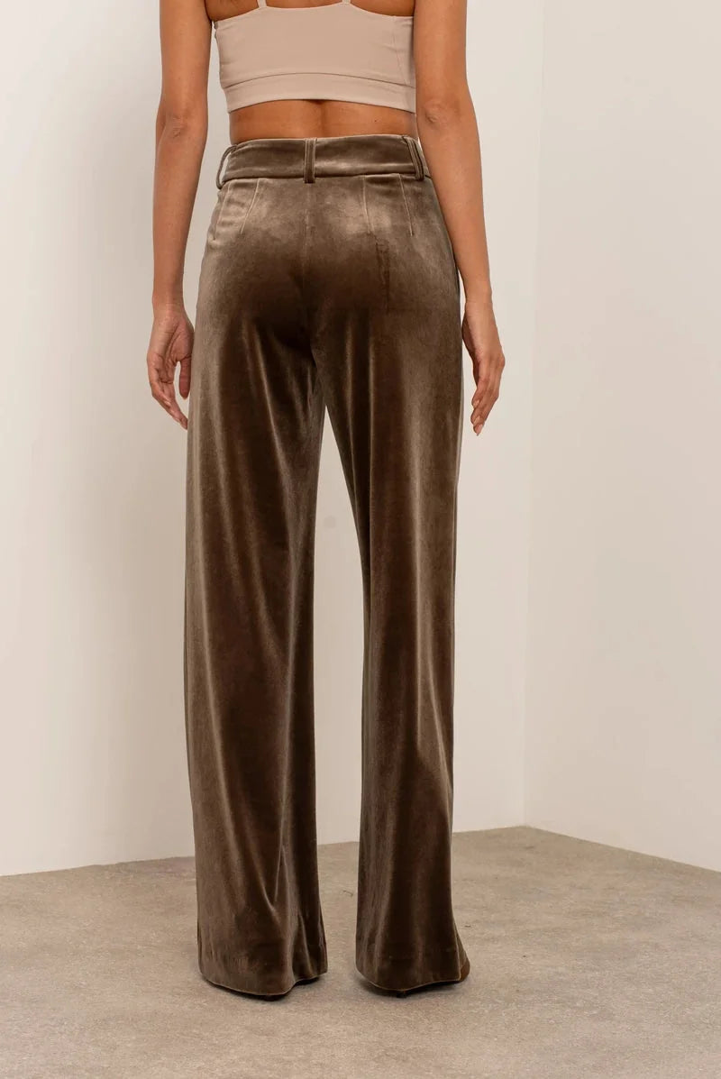 Velvet Pants Women – Light Brown Wide Leg Velvet Palazzo Pants
