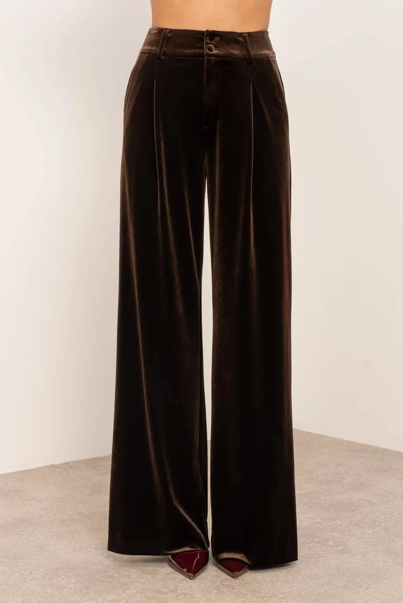 Velvet Pants Women – Light Brown Wide Leg Velvet Palazzo Pants