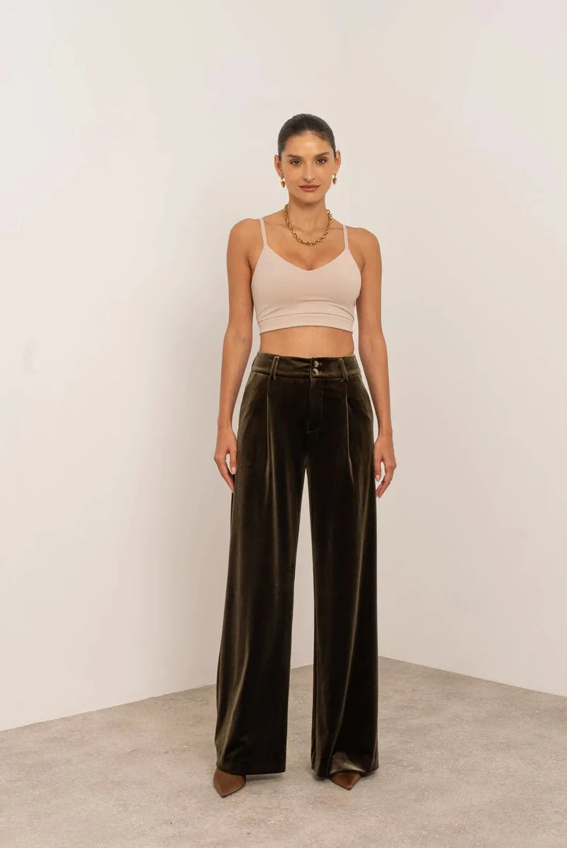 Velvet Pants Women – Light Brown Wide Leg Velvet Palazzo Pants