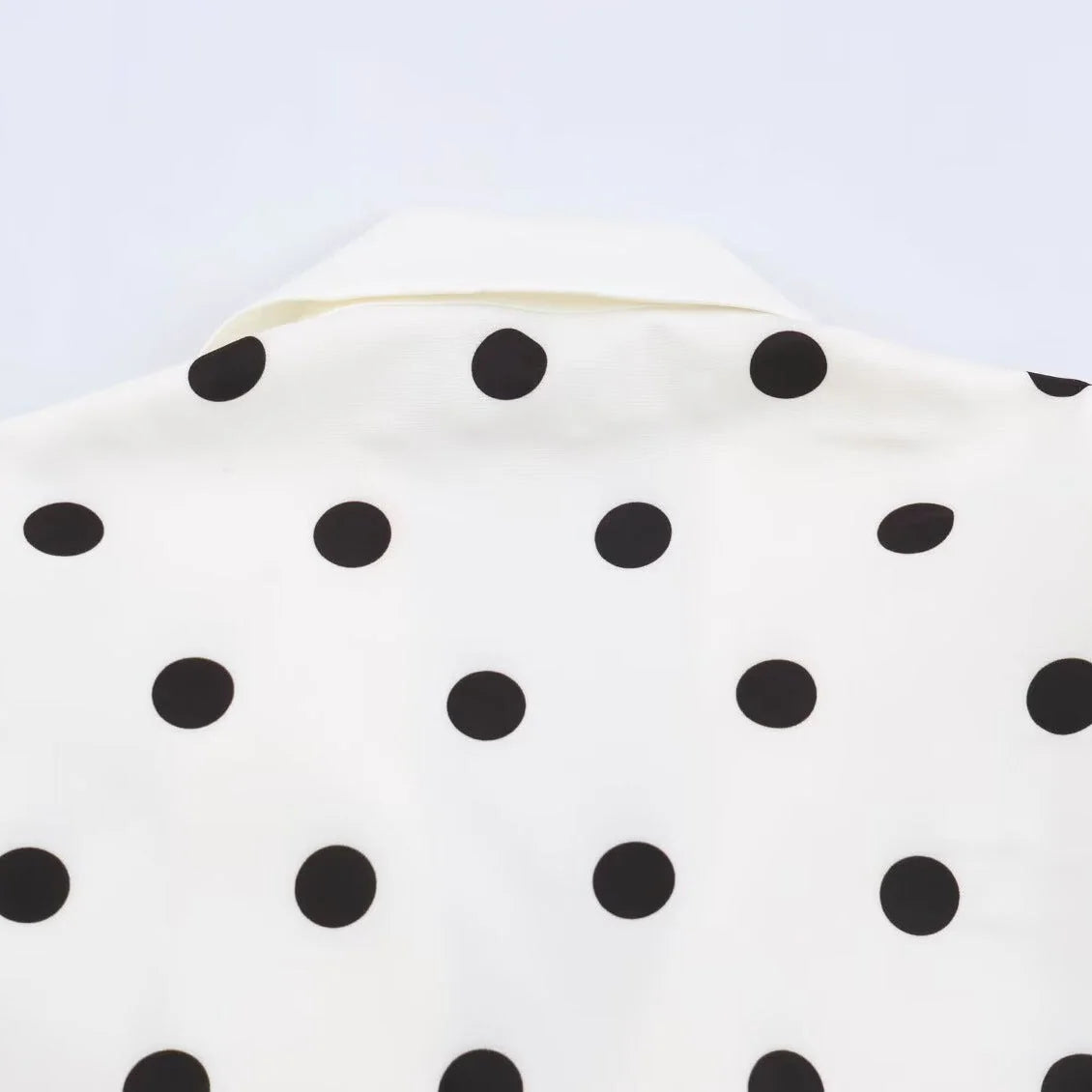 White Polka Dot Coat – Double Breasted Midi with Shawl Collar
