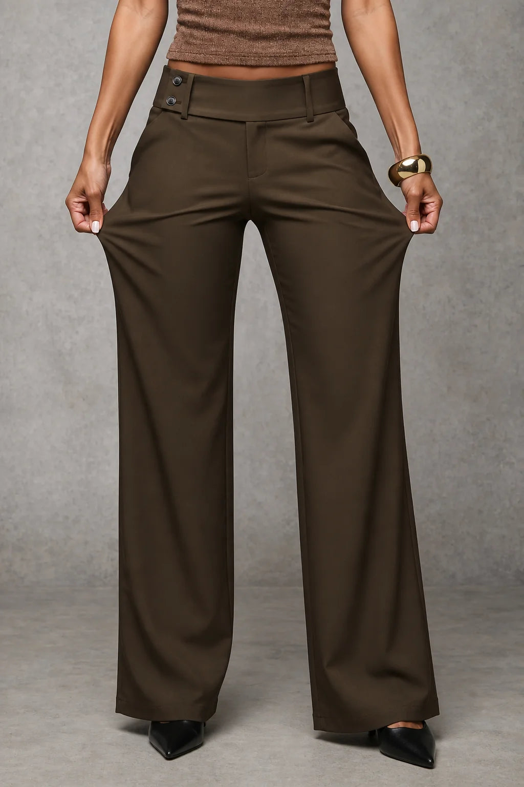Wide Leg Pants – Coffee High-Waisted Tailored