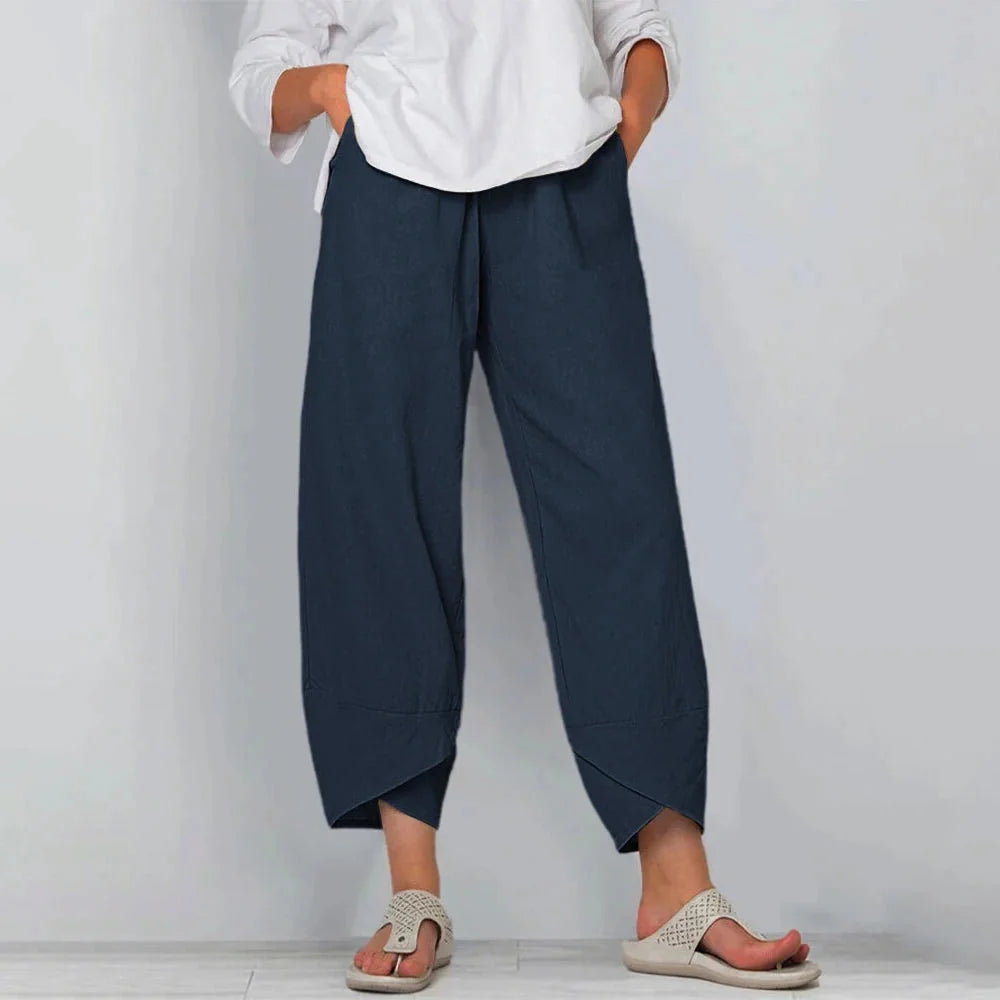 Wide Leg Pants – Navy Relaxed Barrel Pull-On