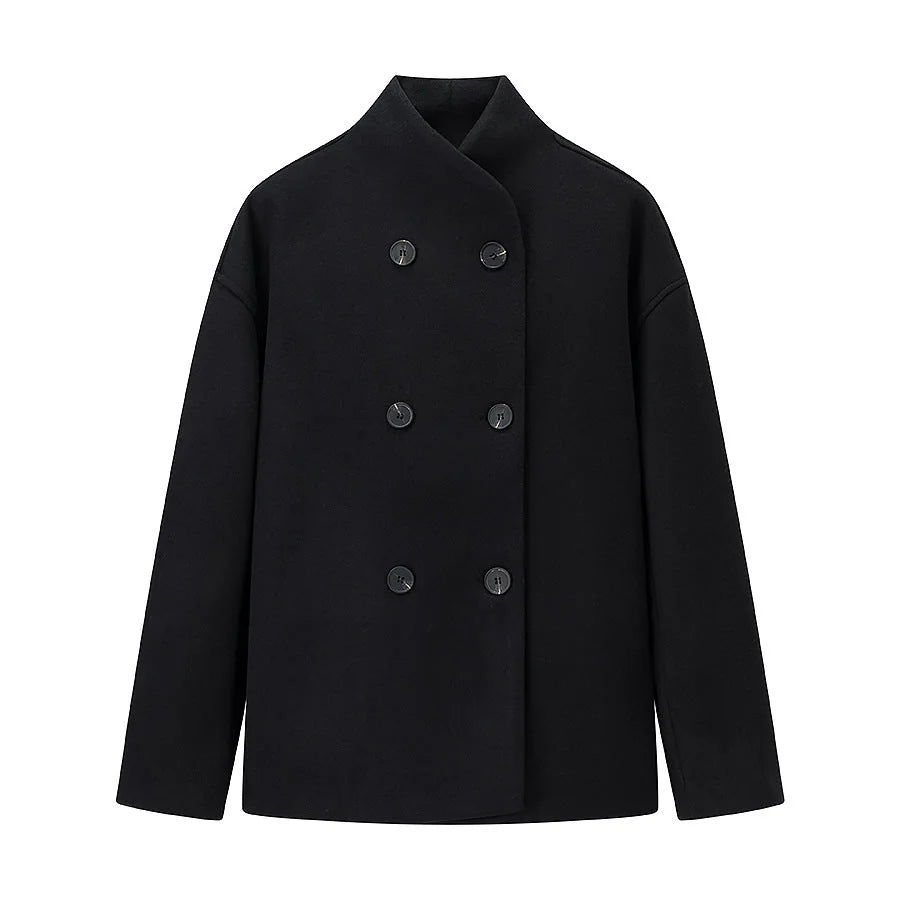 Wool Blend Coat Double Breasted Boxy