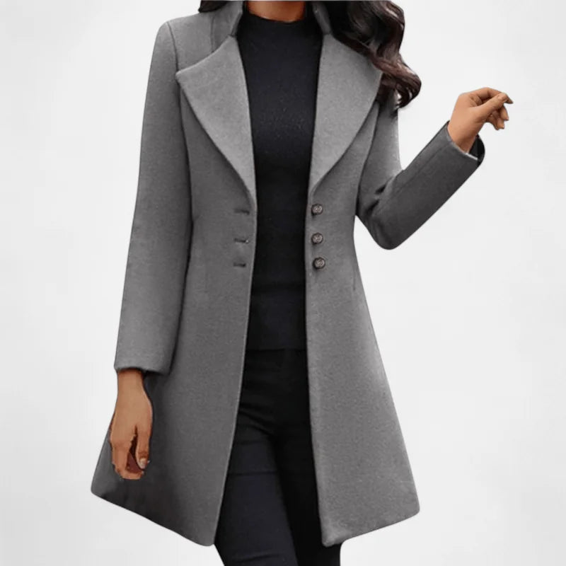 Wool Coat Women – Black Tailored Long Wool Coat with Notch Lapel