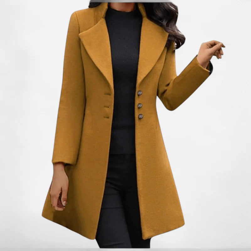 Wool Coat Women – Black Tailored Long Wool Coat with Notch Lapel