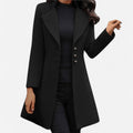 Wool Coat Women – Black Tailored Long Wool Coat with Notch Lapel
