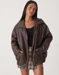 Bomber Jacket with Point Collar — Brown