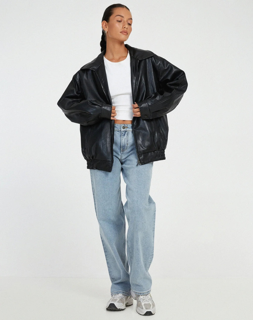 Bomber Jacket with Point Collar — Black