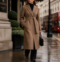 Long Wool Blend Coat - Belted Lapel Style - Product view 3