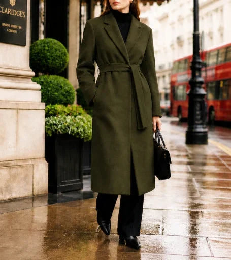 Long Wool Blend Coat - Belted Lapel Style - Product view 4
