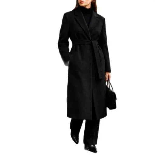 Long Wool Blend Coat - Belted Lapel Style - Product view 6