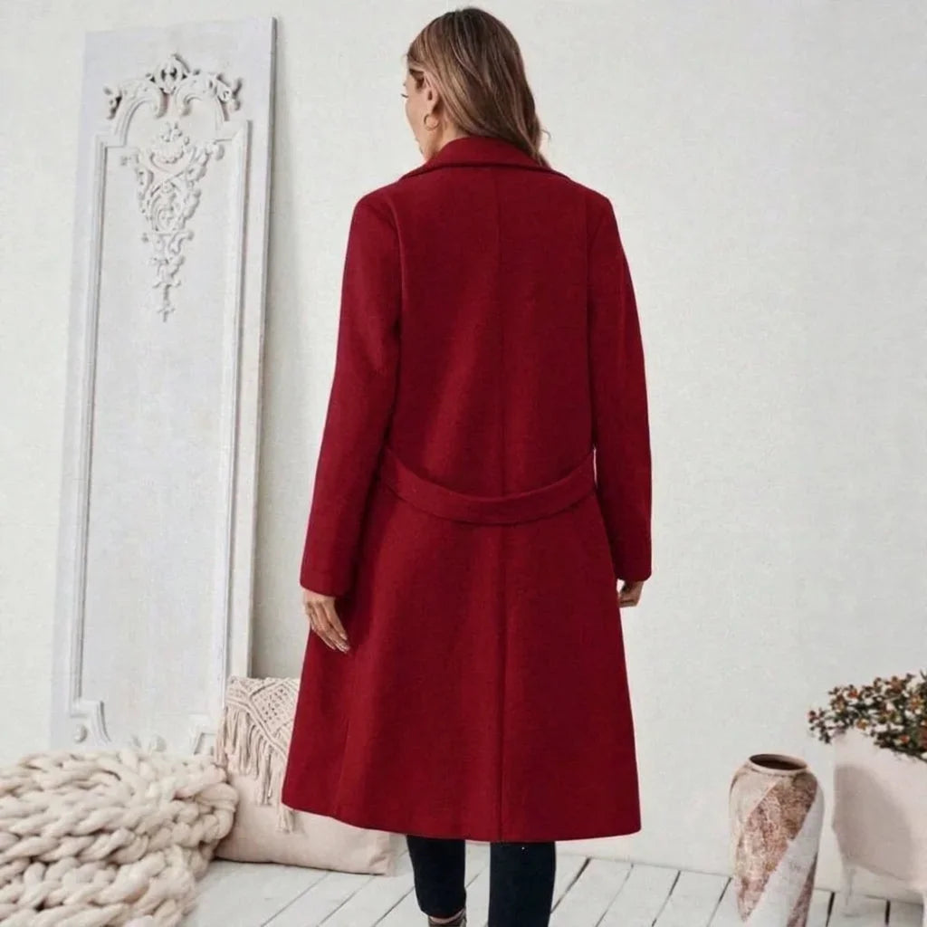 Long Wool Blend Coat - Belted Lapel Style - Product view 7