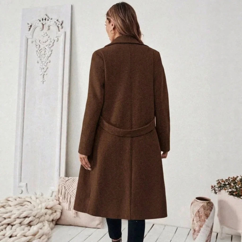 Long Wool Blend Coat - Belted Lapel Style - Product view 8