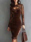 Christmas Party Dress - Brown Velvet and Lace Sleeves - Product view 1