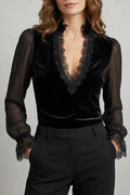 Holiday Party Top - Velvet Blouse with Sheer Sleeves - Product view 1