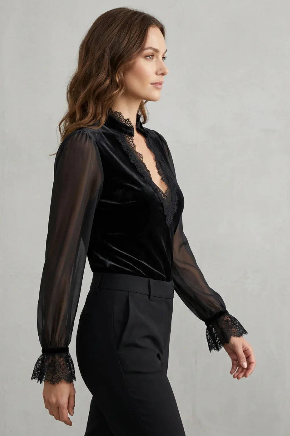 Holiday Party Top - Velvet Blouse with Sheer Sleeves - Product view 3
