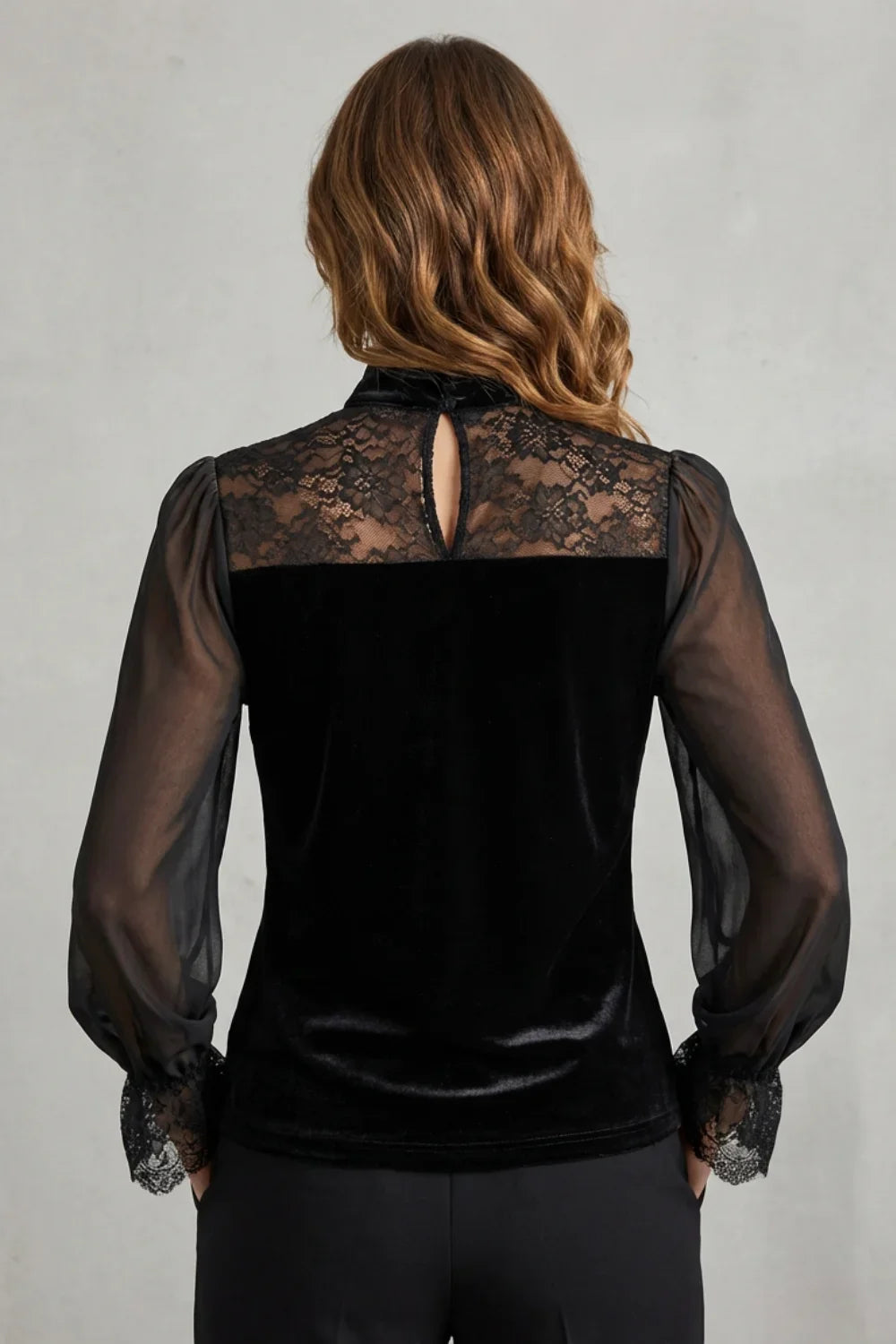 Holiday Party Top - Velvet Blouse with Sheer Sleeves - Product view 4