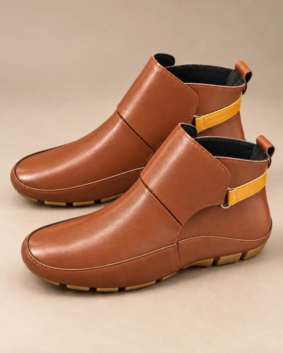 Brown Boots - Cognac Ankle Boots with Back Strap - AI styled main view