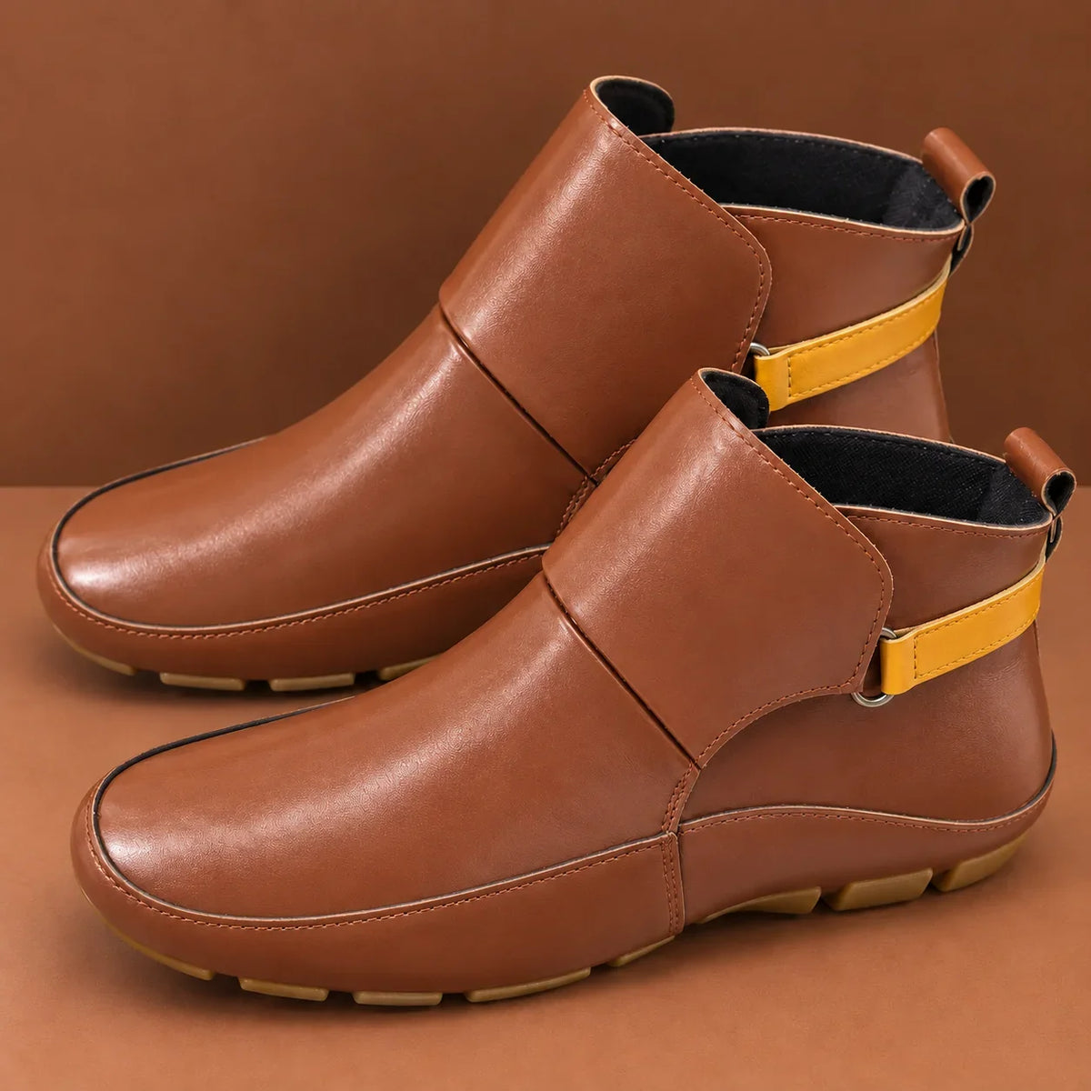 Brown Boots - Cognac Ankle Boots with Back Strap - Product view 2
