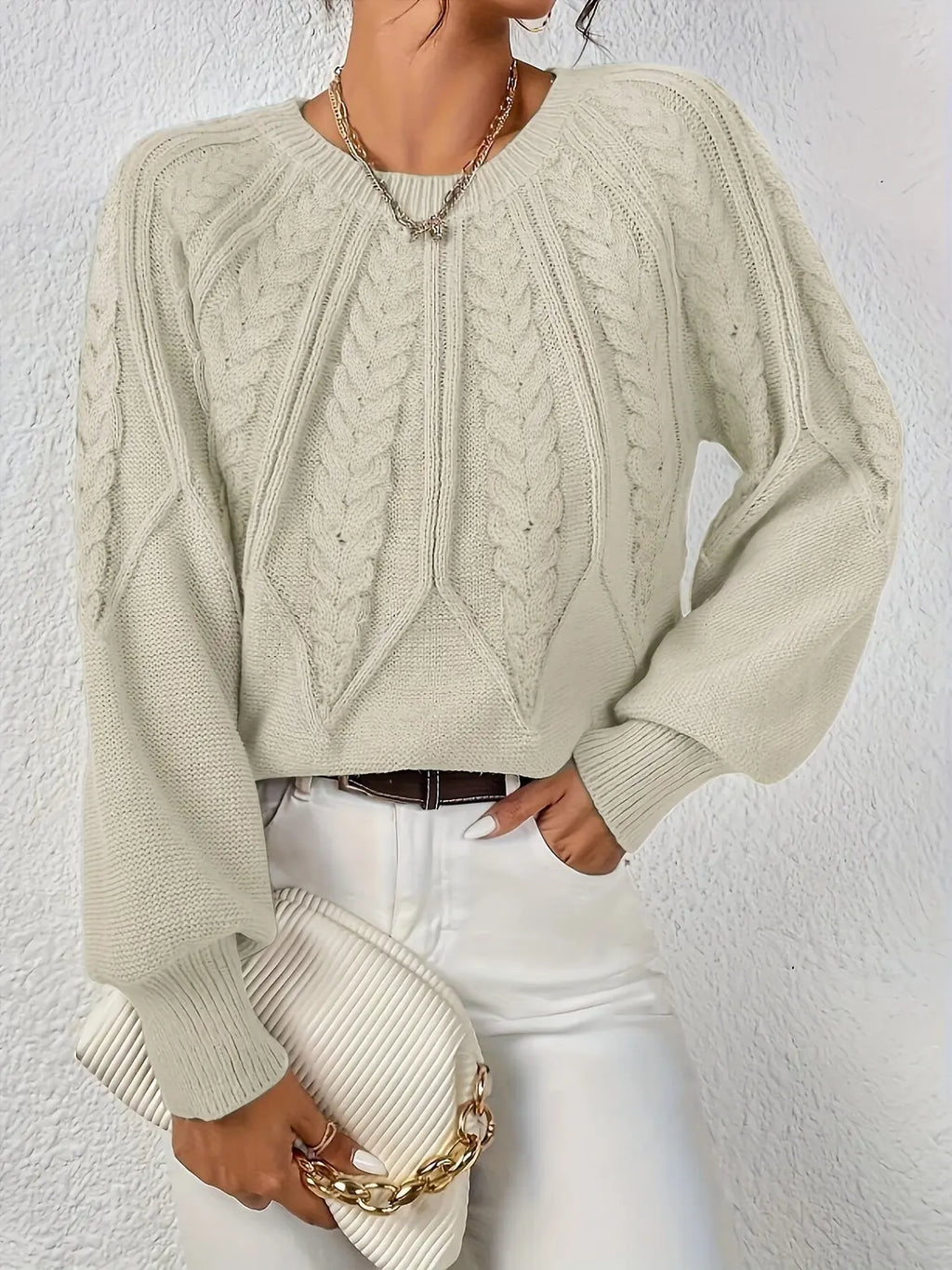 womens cable knit sweater – Beige