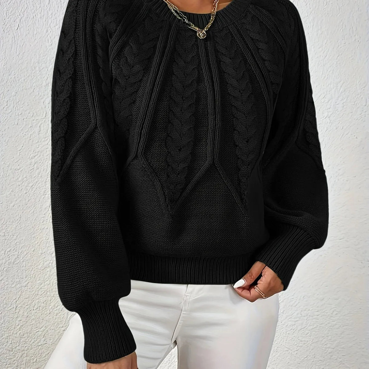womens cable knit sweater – Black