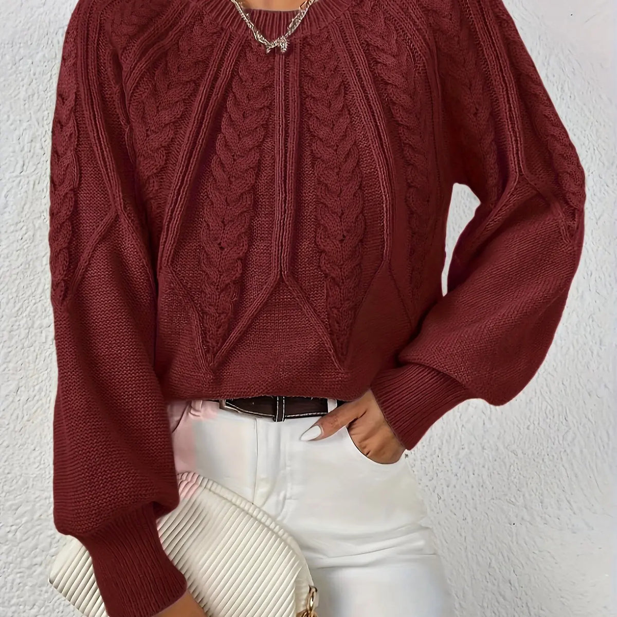 womens cable knit sweater – Burgundy