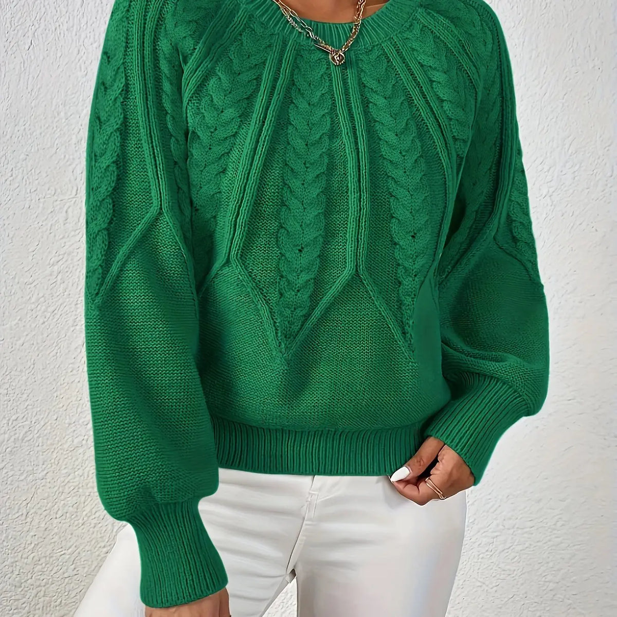 womens cable knit sweater – Green
