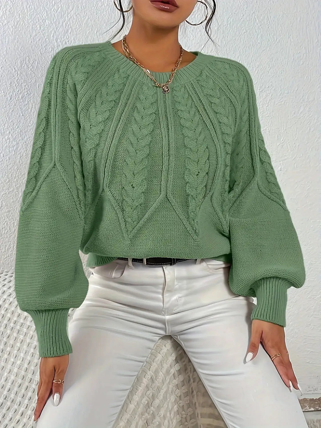 womens cable knit sweater – Matcha