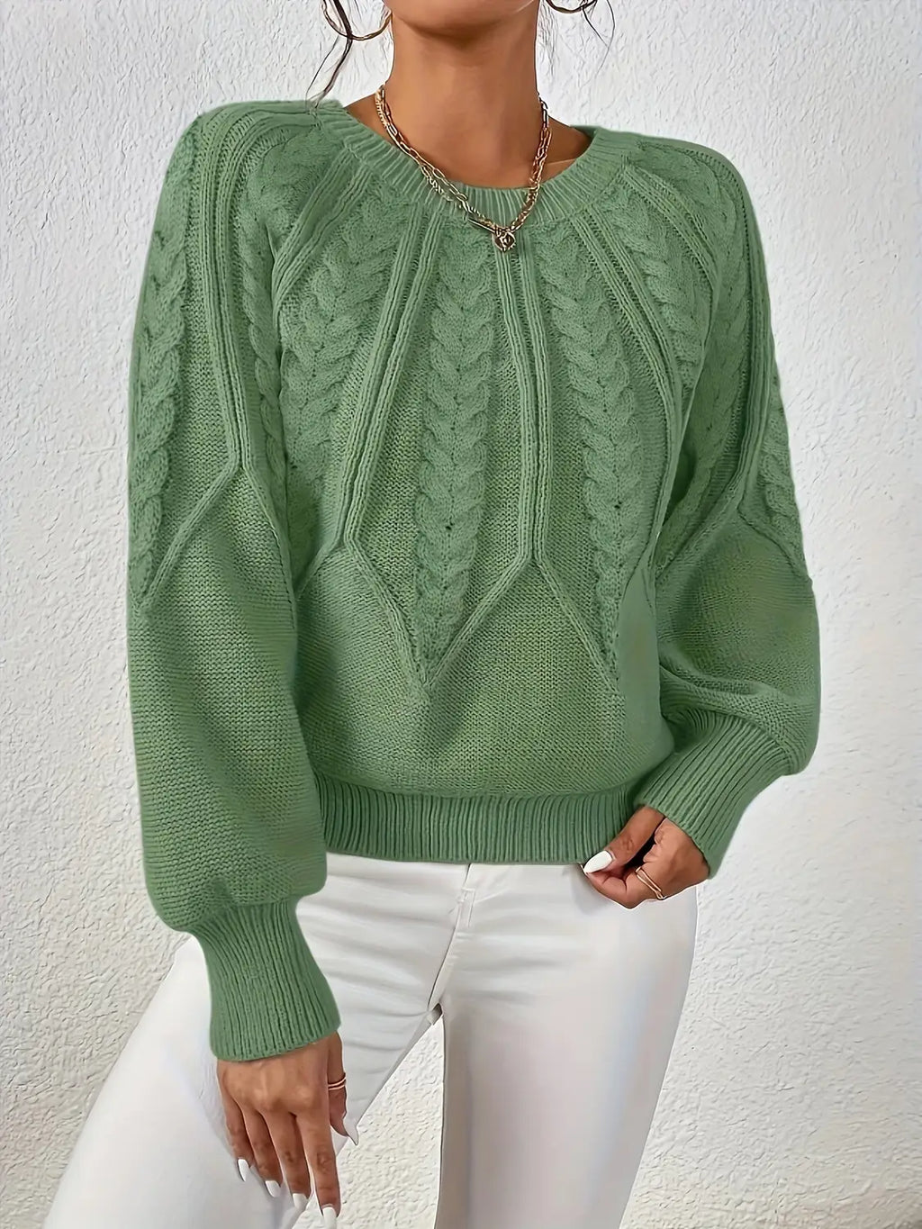 womens cable knit sweater – Matcha