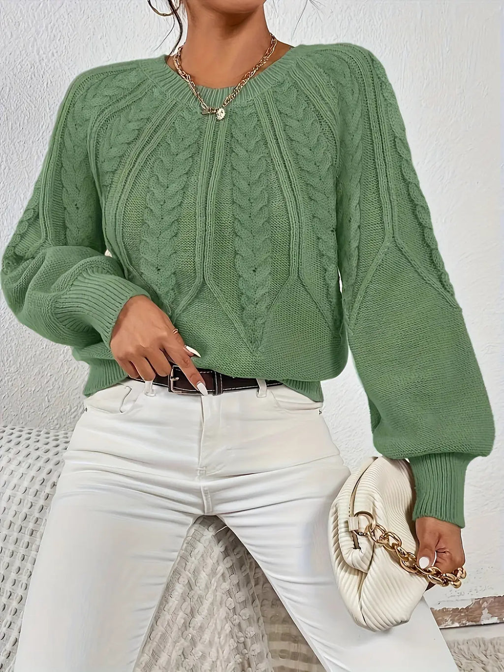 womens cable knit sweater – Matcha