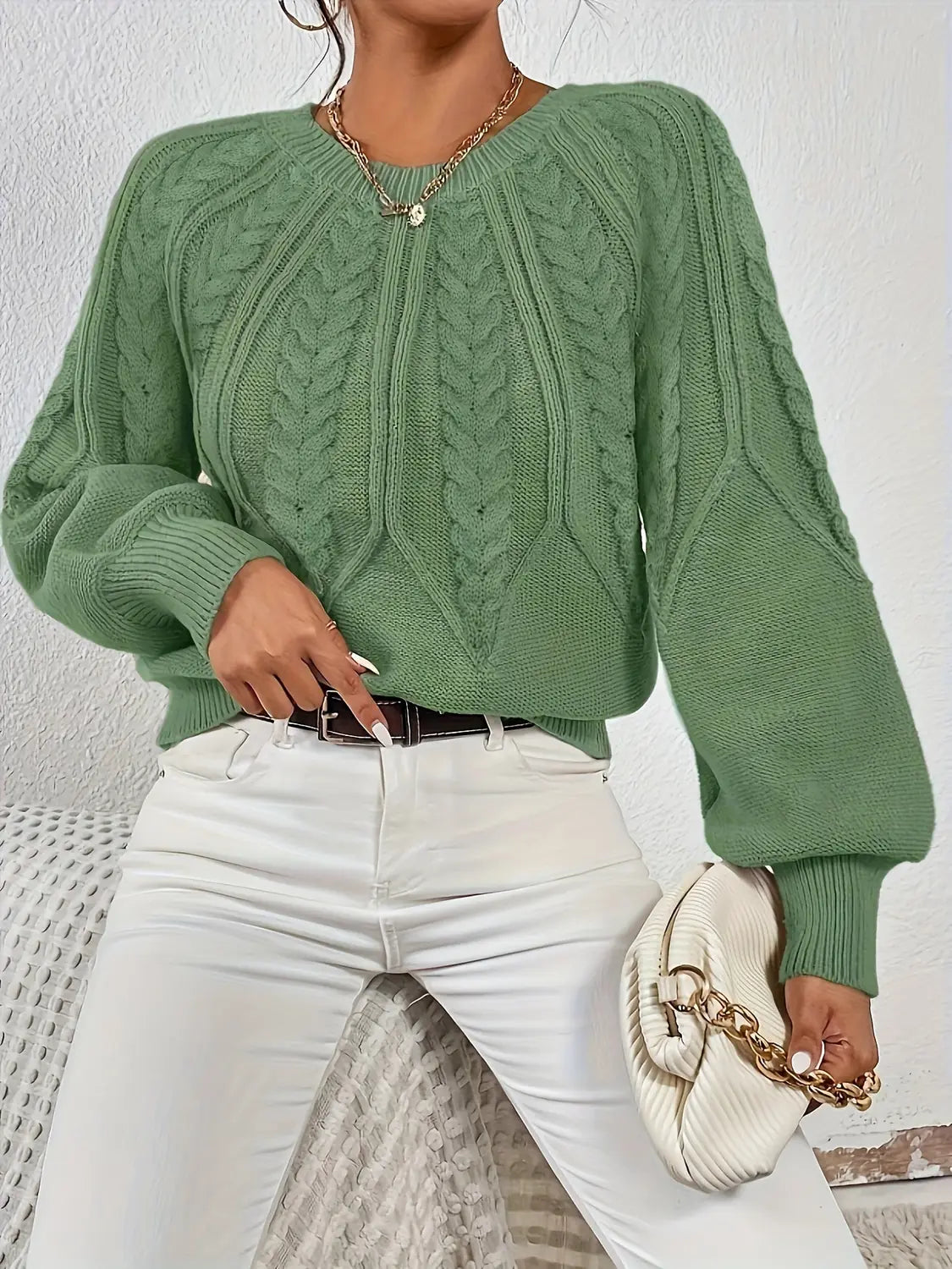 womens cable knit sweater – Matcha
