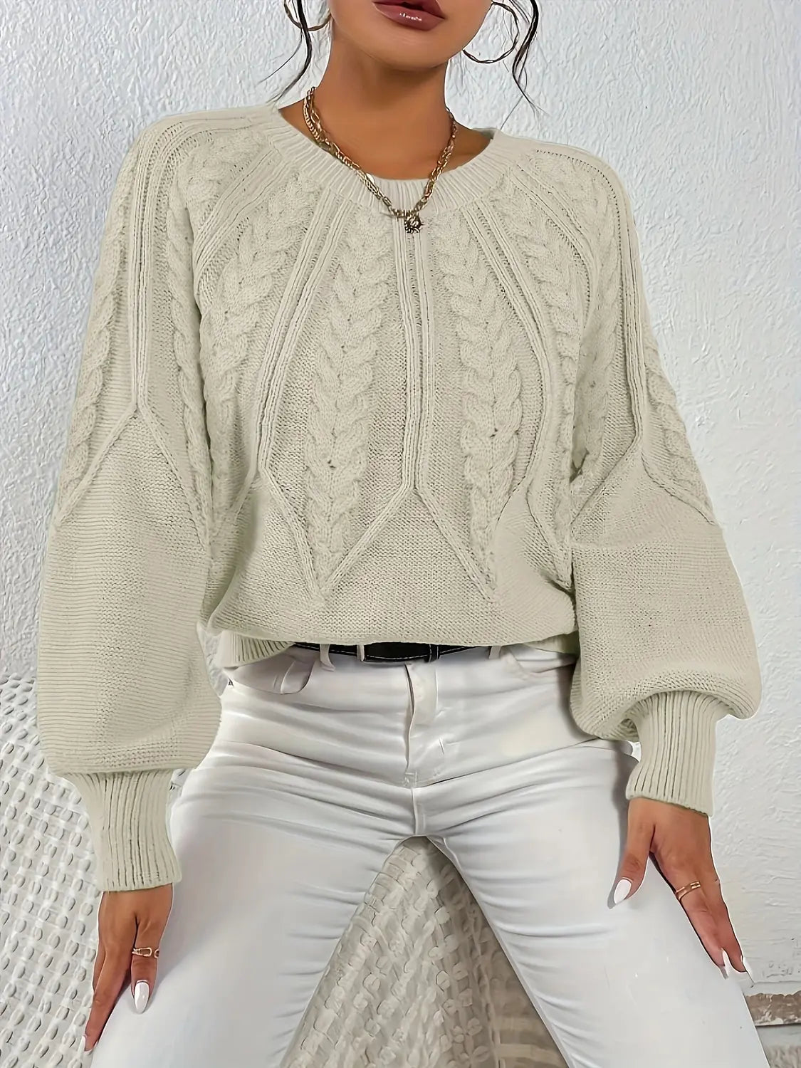 womens cable knit sweater – Matcha