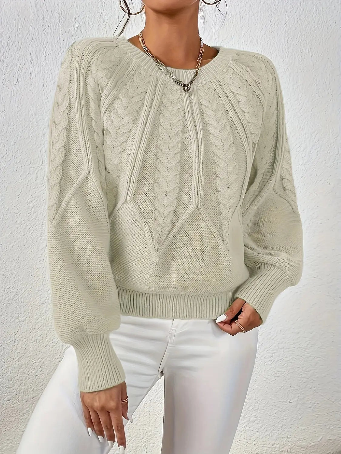 womens cable knit sweater – Matcha