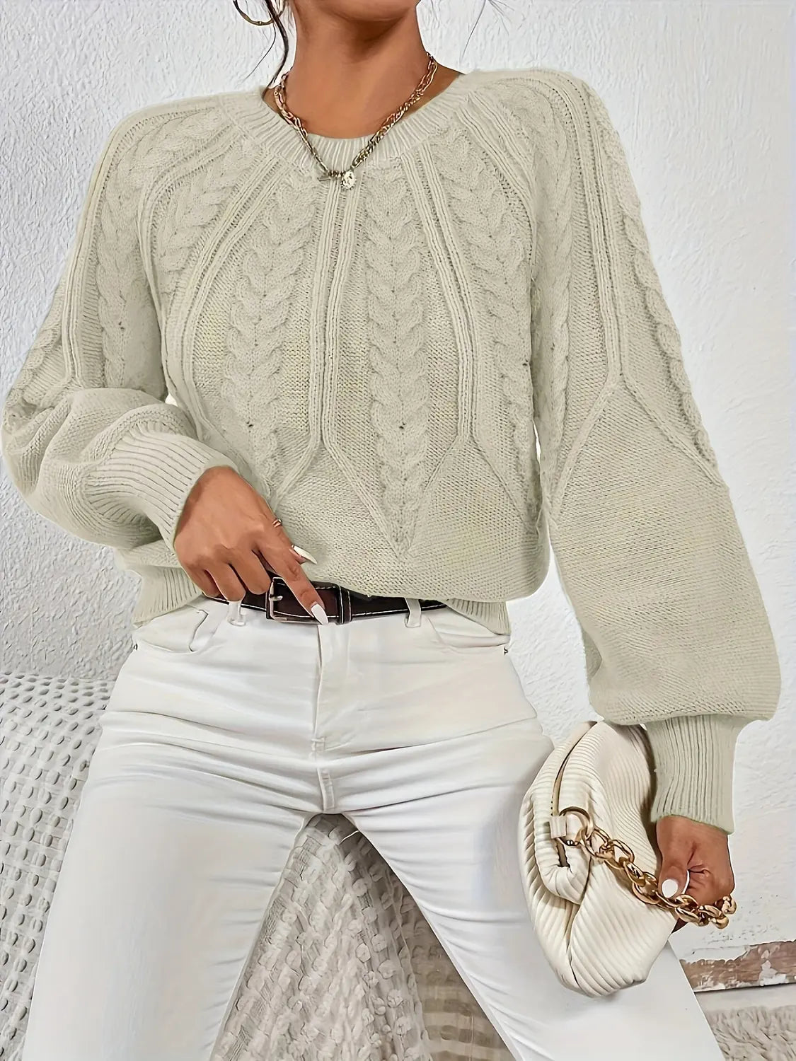womens cable knit sweater – Matcha