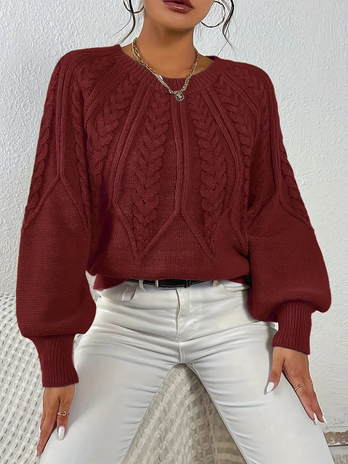 womens cable knit sweater – Matcha